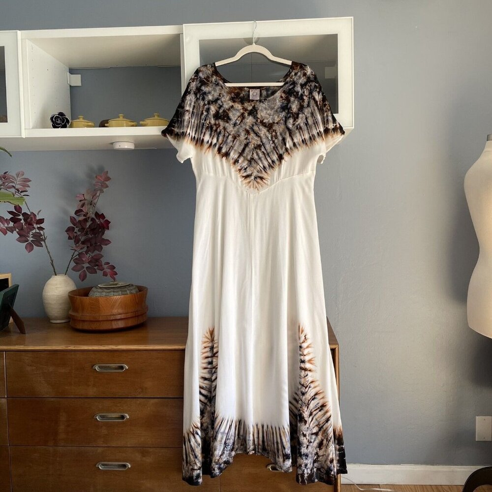 "Sew It Seams" Tie Dye Maxi Dress Boho Gypsy Hippie Size M White Multi